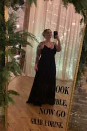 Romantically Speaking Black Cowl Lace-Up Maxi Dress