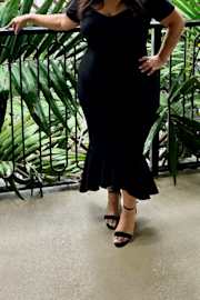 How Much I Care Black Off-the-Shoulder Midi Dress