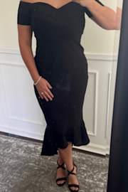 How Much I Care Black Off-the-Shoulder Midi Dress