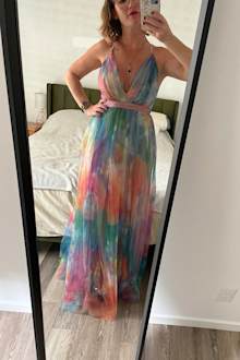 elegant moment multi watercolor tie-dye backless maxi dress Emerald Green Reviews Size:US 24W