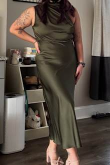 distinctive charm olive green satin asymmetrical midi dress Reviews Anysize Custom 100% Linen RFD1-14A This garment fits true Color:M-Dark Navy