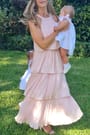 Tier and Far Blush Pink Tiered Pleated Halter Midi Dress