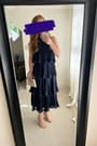 Tier and Far Navy Blue Tiered Pleated Halter Midi Dress