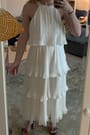 Tier and Far White Tiered Pleated Halter Midi Dress
