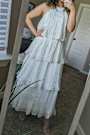 Tier and Far White Tiered Pleated Halter Midi Dress
