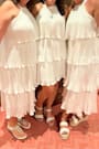 Tier and Far White Tiered Pleated Halter Midi Dress