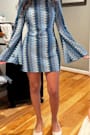 Valestra Blue Striped Crochet Long Sleeve Swim Cover-Up Dress