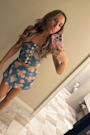 Ophirah Light Wash Floral Denim Strapless Crop Top