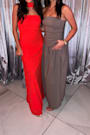 Rawya Red Orange Strapless Maxi Dress and Scarf Set