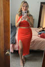 Absolute Edge Orange Sleeveless Two-Piece Bodycon Midi Dress