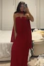 Lael Dark Red Pleated Strapless Dress and Scarf Set
