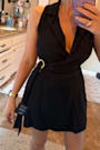 Angie Black Collared Wrap Belted Romper