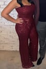 Flirty Moves Wine Red Sequin Strapless Wide-Leg Jumpsuit