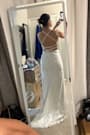 Enchanting Eternity Ivory Pearl Lace-Up Backless Maxi Dress