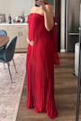 Lael Dark Red Pleated Strapless Dress and Scarf Set