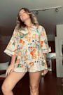 Azzurra Ivory Multi Print Three-Quarter Sleeve Romper