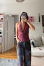 Zazie Dark Berry Cowl Neck Braided Backless Tank Top