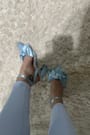 Suttonn Blue Satin Bow Ankle Strap Pointed-Toe Pumps