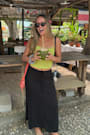 Jimena Lime Green Striped Knit Ruched Cami Top