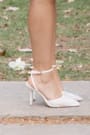 Selma White Embroidered Pointed-Toe Ankle Strap Pumps