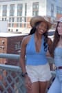 Iolani Light Wash Denim Tie-Back Peplum Halter Top