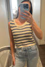 Marielle Beige and Blue Striped Crop Sweater Tank Top