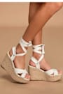 Esme White Lace-Up Espadrille Wedges