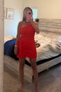 Tie and Low Red One-Shoulder Knotted Skort Romper