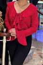 Esmina Red Jacquard Ruffled Tie-Front Top