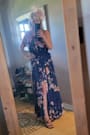 Alayda Navy Blue Floral Asymmetrical Ruffled Maxi Dress