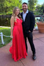 Dreaming in Color Coral V-Neck Pleated Satin Maxi Dress