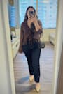 Thriving Flirt Brown Chiffon Ruffled Long Sleeve Tie-Front Top