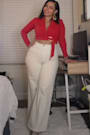 Stylish Promise Cream Wide-Leg Raw Hem Jeans