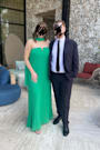 Lael Green Pleated Strapless Dress and Scarf Set