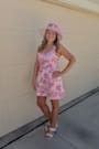 Brighter Side Pink Floral Satin Jacquard Mini Dress