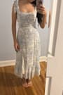Summer Invite White and Blue Toile Tie-Strap Tiered Midi Dress