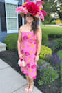 Upgraded Event Pink Jacquard Strapless Bustier Midi Dress