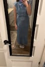 Gia Slate Blue Satin Jacquard Cutout Midi Dress