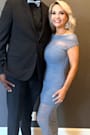 Sunama Slate Blue Mesh Ruched Bodycon Midi Dress