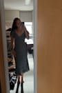 Effervescent Afternoon Slate Satin Flutter Sleeve Midi Dress