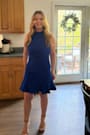 All About Dancing Royal Blue Halter Ruffled Mini Dress