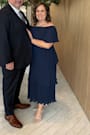 Gala Ready Navy Blue Off-the-Shoulder Ruffle Midi Dress