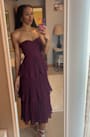 Seriously Sensational Plum Strapless Tiered Midi Dress