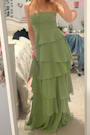 Gorgeous Essence Sage Strapless Tiered Maxi Dress