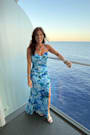 Stunning Wonder Blue Floral Mesh Bustier Mermaid Maxi Dress