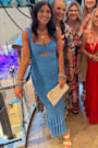 Aelara Turquoise Mesh Ruched Trumpet Midi Dress
