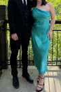 Naima Turquoise Satin One-Shoulder Midi Dress