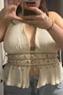 Dione Cream Crochet Halter Seashell Charm Tank Top