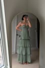 Seriously Sensational Sage Brush Strapless Tiered Maxi Dress