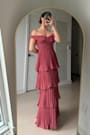 Always Remarkable Rusty Rose Pleated Off-the-Shoulder Maxi Dress